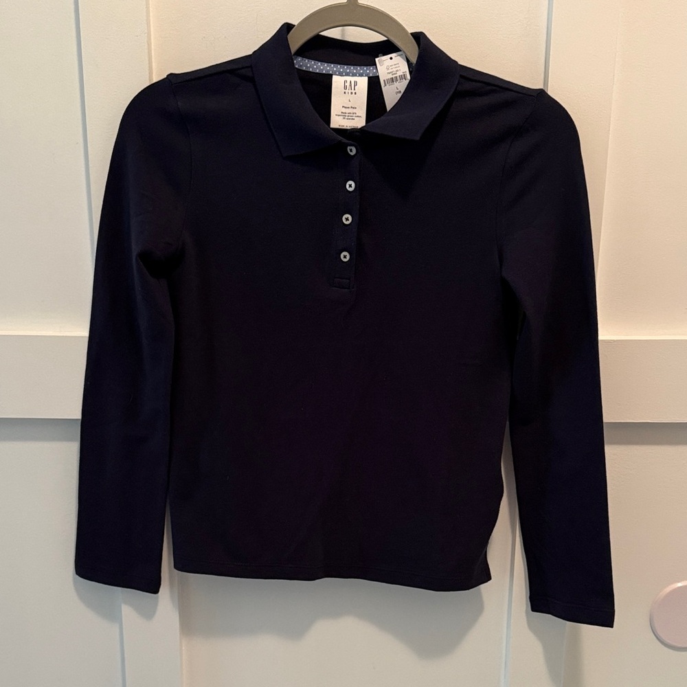 NWT Girls GAP Navy Long Sleeve Polo Shirt Size Large